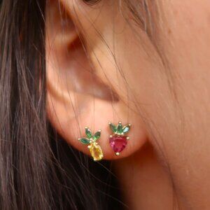 small fruit stud crystal earrings gold plated